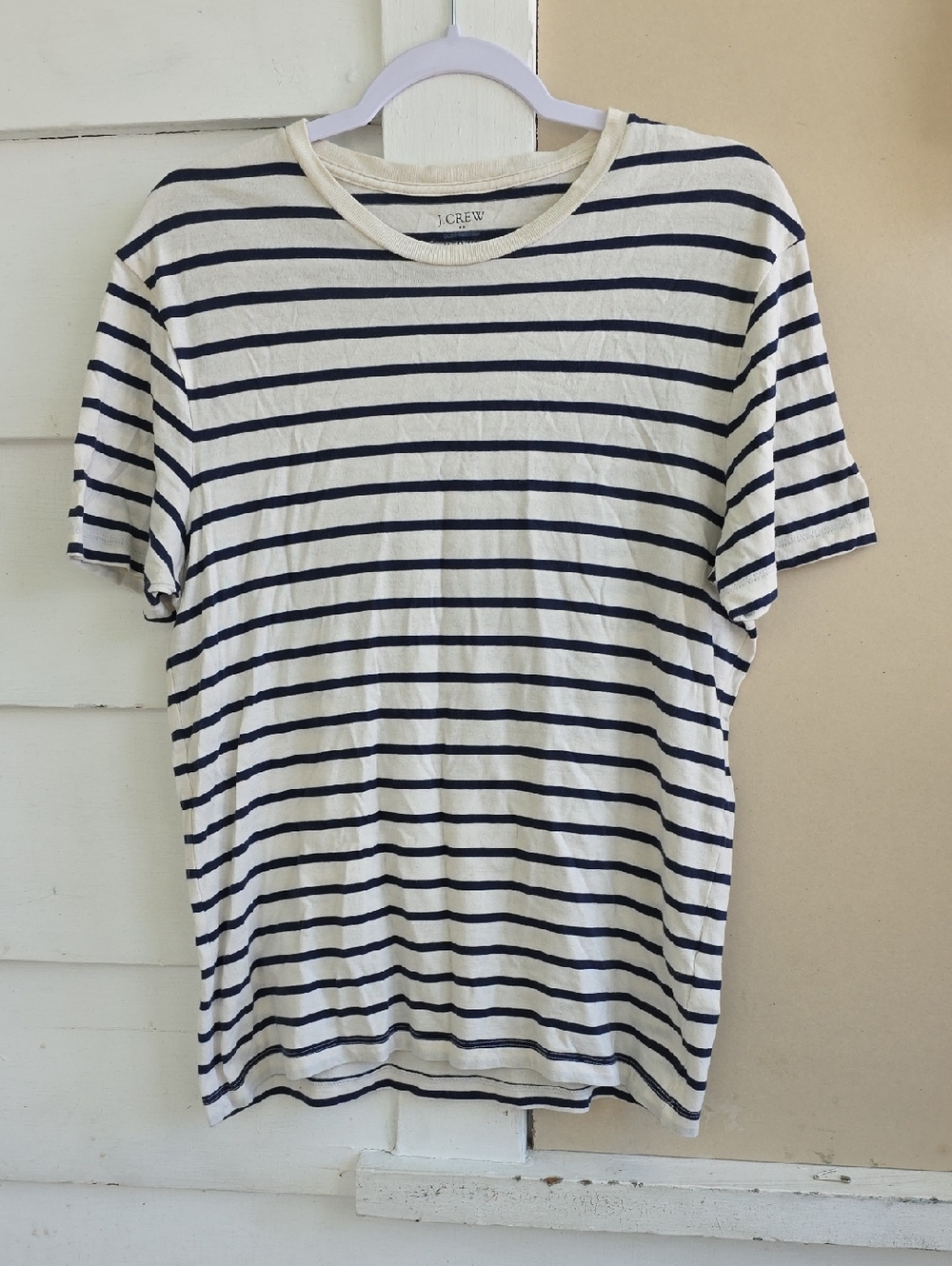 J. Crew Cream and Navy Striped Cotton Crew Tee